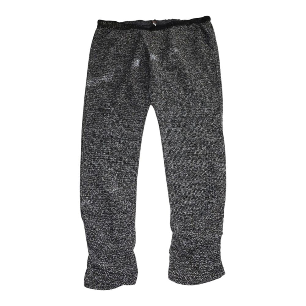 Free People Metallic Knit Jogger Pants Black Silver Gold Glitter Waist Small